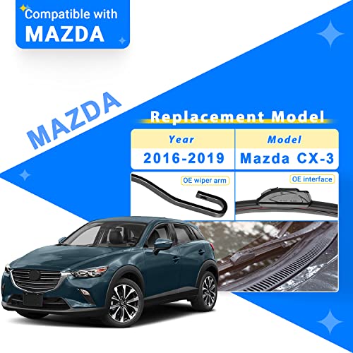 Raintok شفاطات الزجاج الأمامي RAINTOK بديل لسيارة مازدا CX3 CX-3 2016 2017 2018 2019 جودة المصنع الأصلية مجموعة شفاطات أمامية وخلفية لسيارتي - 22" 19" 10" (عبوة من 3) - Image 2