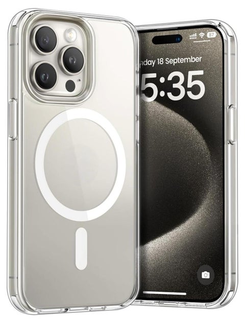 Magnetic Case for iPhone 15 Pro [Shockproof & Slim] Clear Hard Back Cover with high-Grade Protection