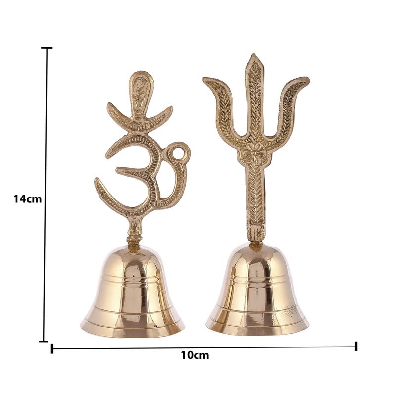 Piepot Brass Om & Trishul Symbol Pooja Bell- Puja Handbell- Home and Temple Prayer Bell Musical Instruments for Puja and Gift Mandir Ghanti (Combo Pack of OM & Trishul) - Image 4