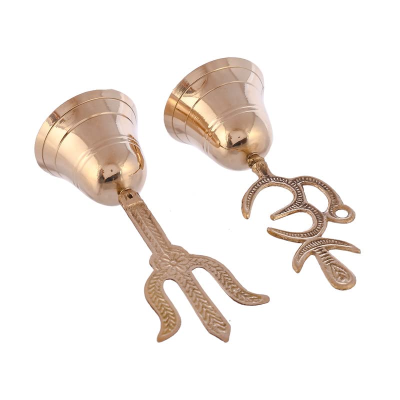 Piepot Brass Om & Trishul Symbol Pooja Bell- Puja Handbell- Home and Temple Prayer Bell Musical Instruments for Puja and Gift Mandir Ghanti (Combo Pack of OM & Trishul) - Image 3