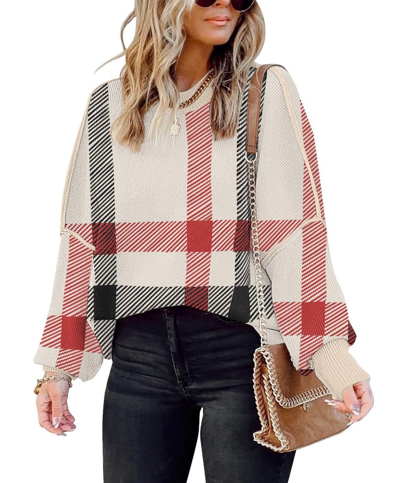 SAUKOLE Womens Fashion Knit Chunky Sweater Crewneck Batwing Sleeve Oversized Knitted Pullover Sweater Casual Jumper Tops - Image 1
