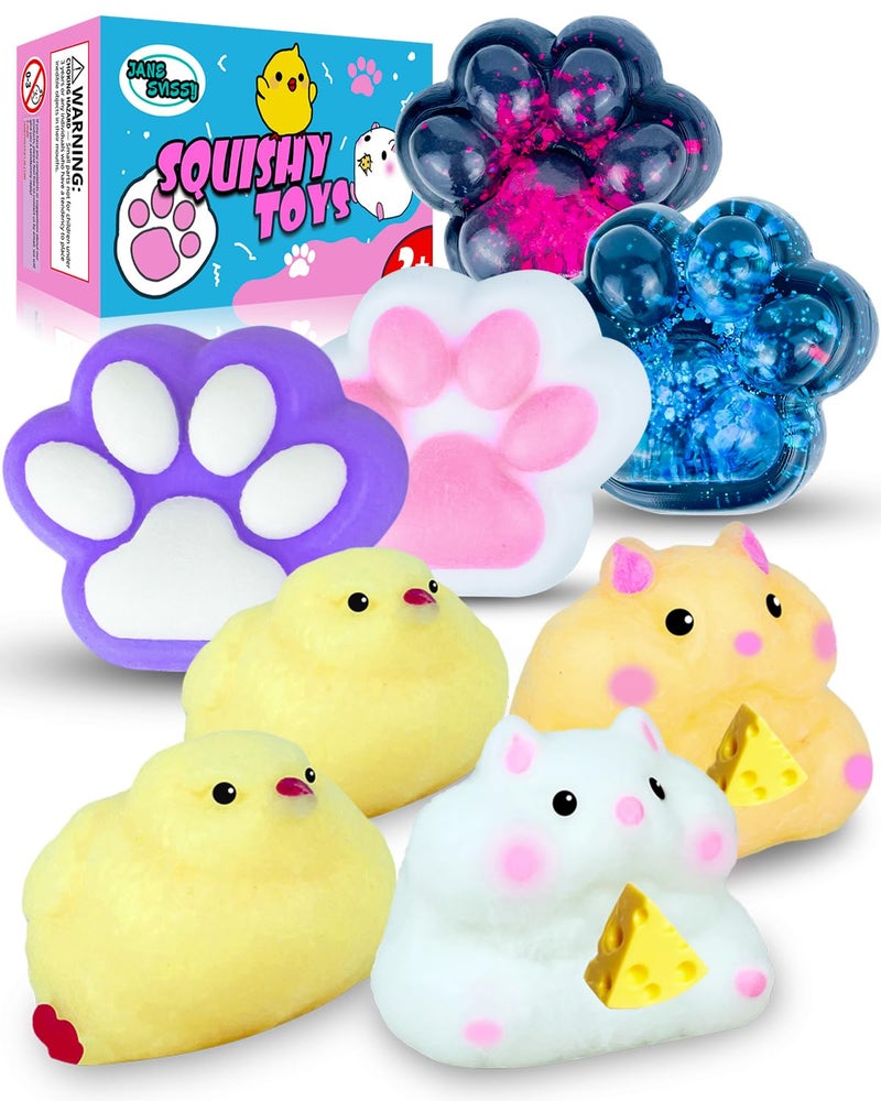 JANESVISSY Taba Squishy Toys PackFufu Toys SetSquishies Set Include 4 Taba Cat Paws2 Chick2 Squishy HamsterStress Relief Toy Mochi Squeeze Toys Fidget Cute Stuff for Girls Boys Kids and Adults - Image 2