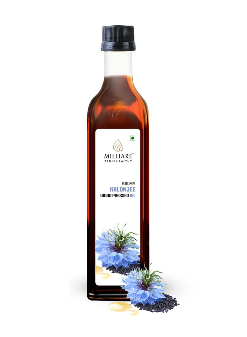 Milliare Natural Kalonji (Black Seed) Oil Wood Pressed Oil - 100% Pure  Best for Body, Skin & Hair | Natural Kalonji (Black Seed) Oil | Pure Organic Essential Oil | 250 ml | Non Preservative Oil - Image 1