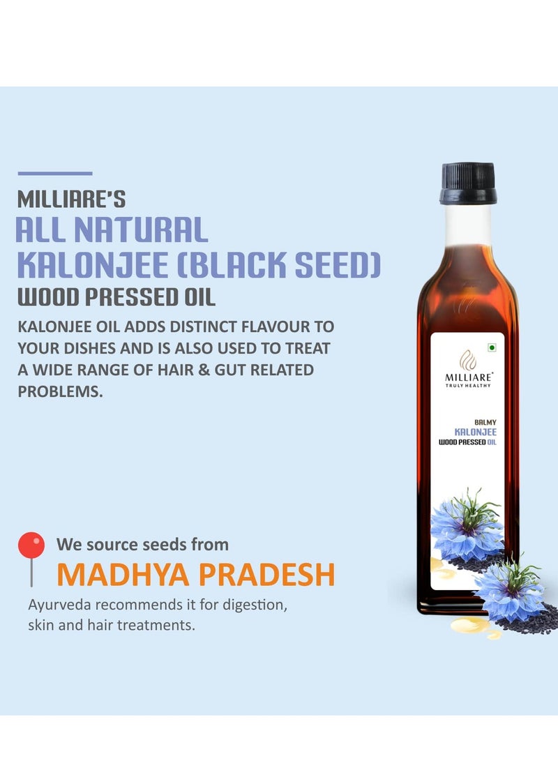 Milliare Natural Kalonji (Black Seed) Oil Wood Pressed Oil - 100% Pure  Best for Body, Skin & Hair | Natural Kalonji (Black Seed) Oil | Pure Organic Essential Oil | 250 ml | Non Preservative Oil - Image 5