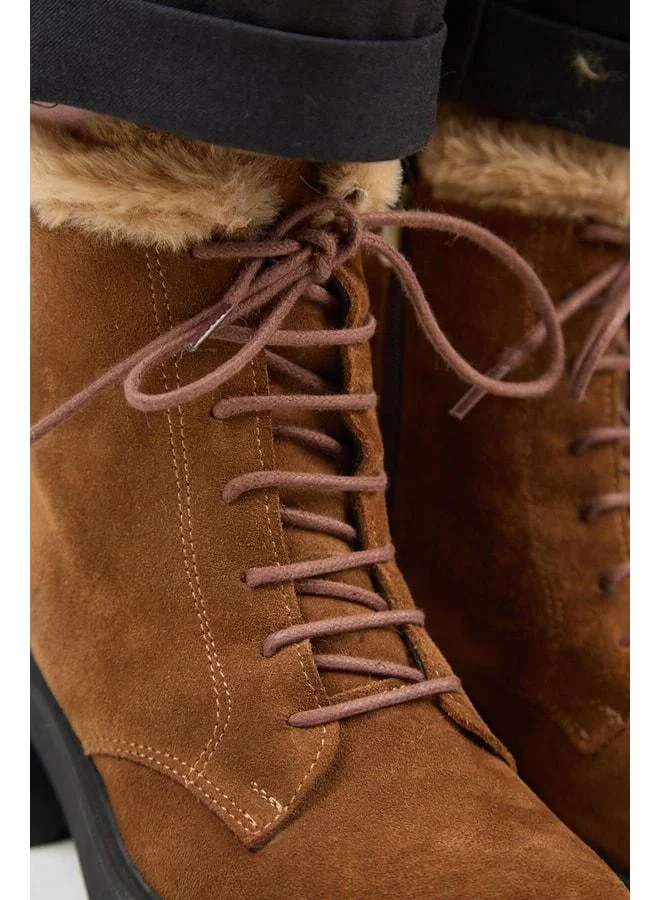 Manijero  [Wilma] Women's genuine leather boot with fur lining and fur stripe, heeled. for Women | Best Price UAE