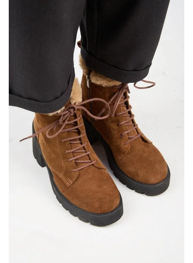 Manijero  [Wilma] Women's genuine leather boot with fur lining and fur stripe, heeled. for Women | Best Price UAE
