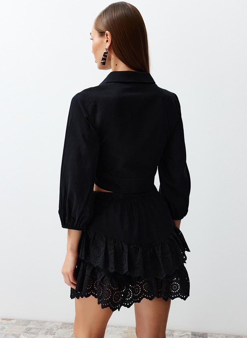 trendyol Black Woven Beach Crop Blouse - Image 4