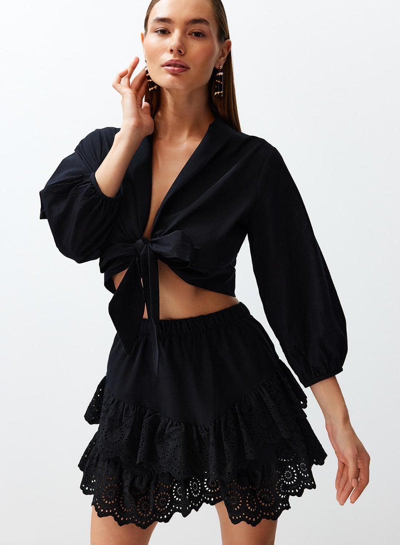 trendyol Black Woven Beach Crop Blouse - Image 1