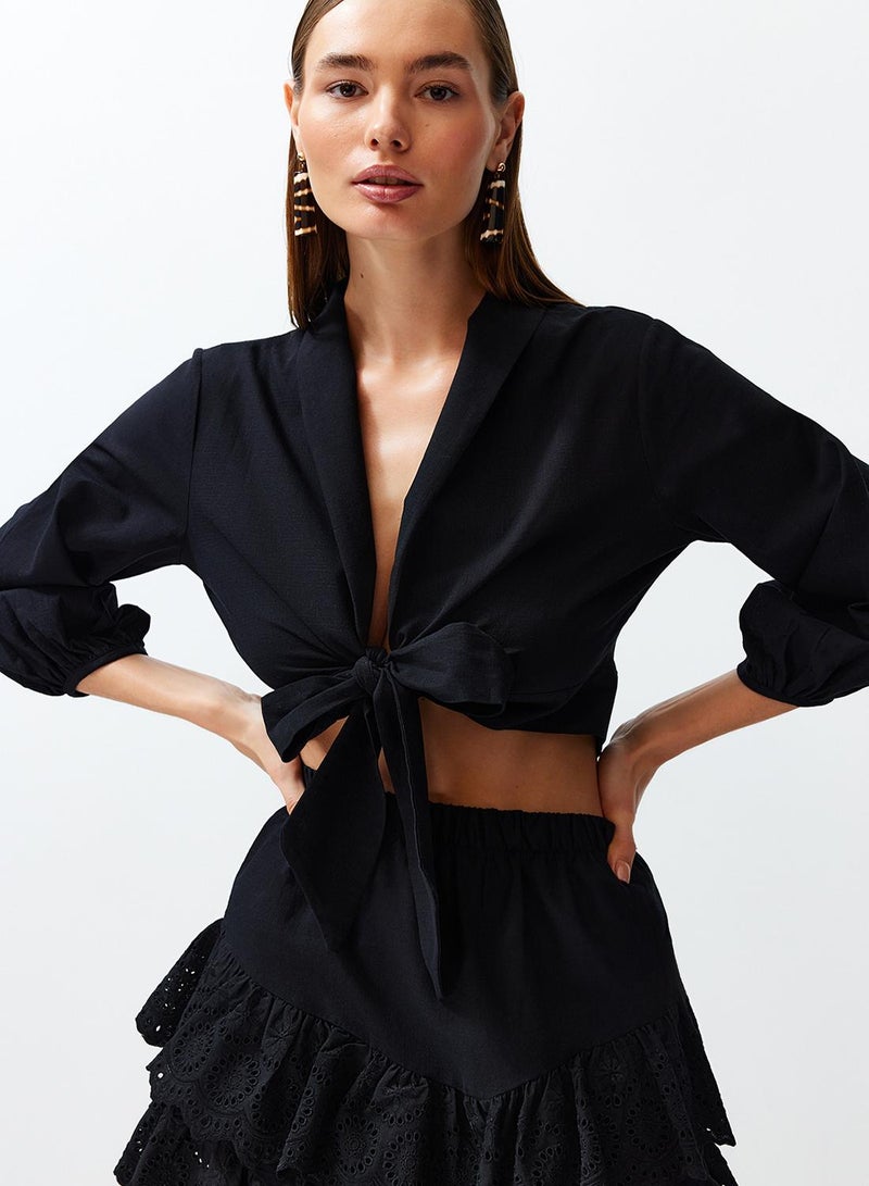 trendyol Black Woven Beach Crop Blouse - Image 3