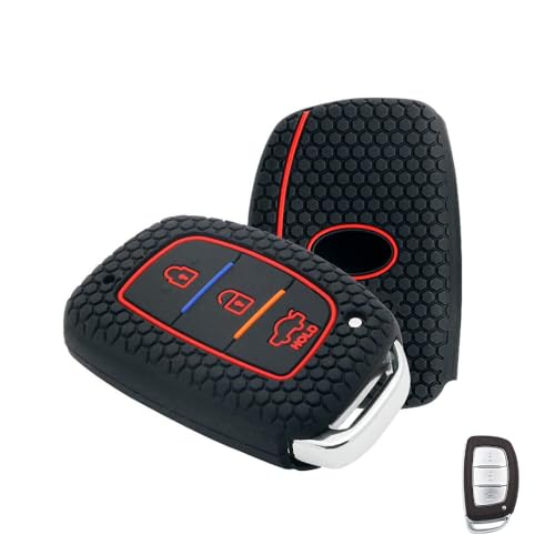 keyzone Keycare® Silicone Key Cover Compatible for i10 Grand, i20 Elite, i20 Active, Xcent, Verna 4s, Tucson, Elantra, Grand i10 Nios (3 Button Smart Key), Black - Image 1