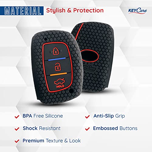 keyzone Keycare® Silicone Key Cover Compatible for i10 Grand, i20 Elite, i20 Active, Xcent, Verna 4s, Tucson, Elantra, Grand i10 Nios (3 Button Smart Key), Black - Image 5