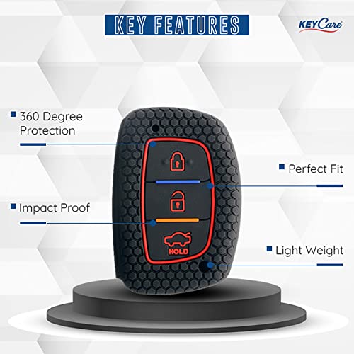 keyzone Keycare® Silicone Key Cover Compatible for i10 Grand, i20 Elite, i20 Active, Xcent, Verna 4s, Tucson, Elantra, Grand i10 Nios (3 Button Smart Key), Black - Image 2