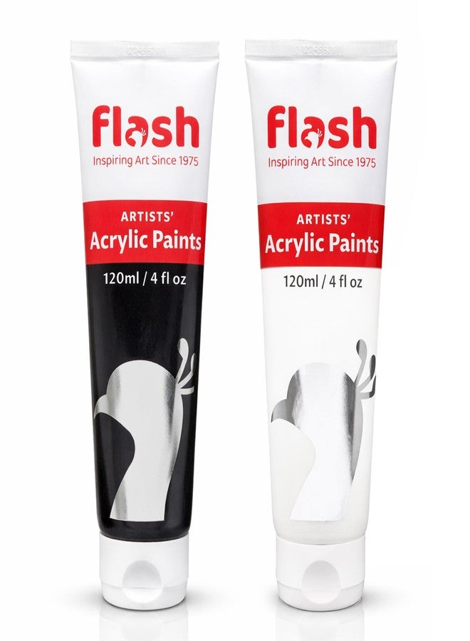 فلاش أنابيب طلاء أكريليك فلاش ١٢٠ مل، عبوة من قطعتين (عبوة مشتركة من الأسود والأبيض) | ألوان أكريليك للرسم والحرف اليدوية والمشاريع المدرسية | مجموعة طلاء فنية غير سامة للمبتدئين والطلاب - Image 1