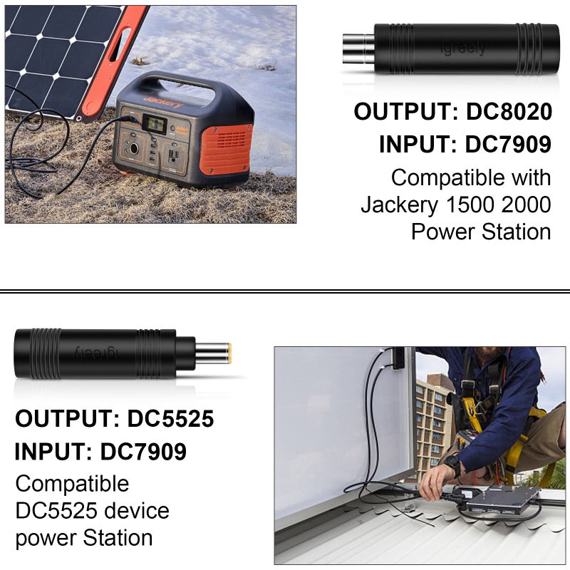 iGreely Solar Panel to 8mm Adapter Cable DC 8mm Connector with DC 5.5x2.5mm Converter for Portable Backup Power Station GZ Yeti Jackery Solar Generator 14AWG 6ft - Image 5