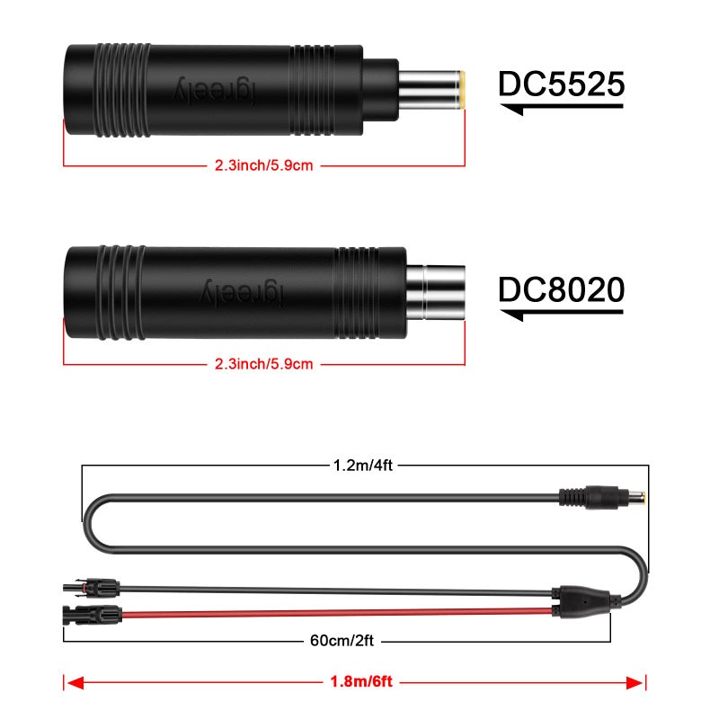 iGreely Solar Panel to 8mm Adapter Cable DC 8mm Connector with DC 5.5x2.5mm Converter for Portable Backup Power Station GZ Yeti Jackery Solar Generator 14AWG 6ft - Image 3