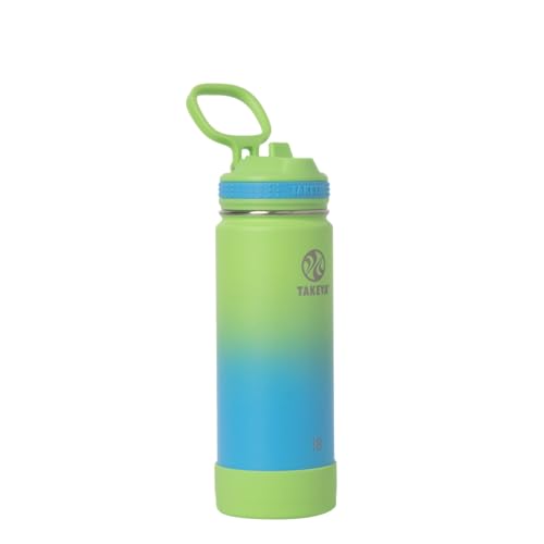Takeya Actives Water Bottle with Straw Lid - Durable & Easy-Care Water Bottle with Stainless Steel Insulation - BPA-Free Lid with Carry Handle & Straw - Dishwasher-Safe - 18 oz, Ombre Excitement - Image 1