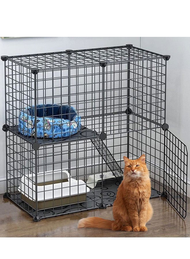 Cat Cage Pet Playpen Indoor Detachable Metal Wire Small Animal Cages 2-Tier Crate Large Exercise Place, Kitten Enclosures - Image 1