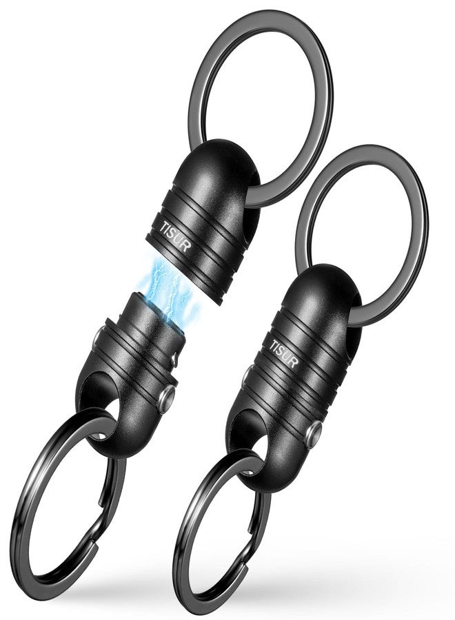 TISUR Quick Release Keychain,Aluminum Magnetic Key Holder Connector, Detachable Key Chains for Car Keys,Dual Security System (2pcs Al Black Connector+4pcs SUS Key Rings) - Image 1