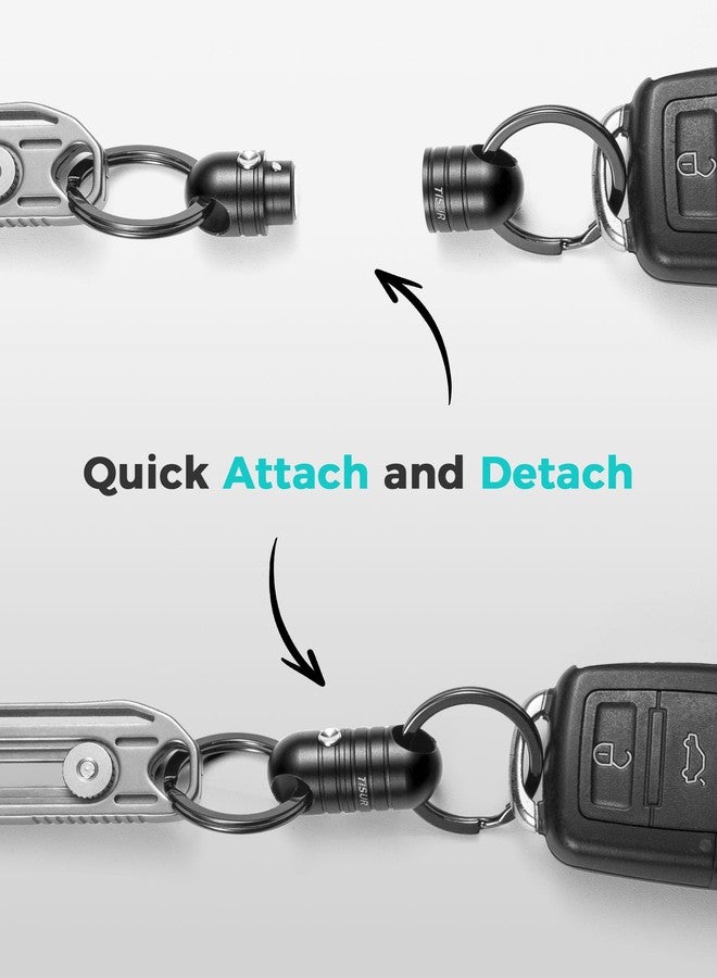TISUR Quick Release Keychain,Aluminum Magnetic Key Holder Connector, Detachable Key Chains for Car Keys,Dual Security System (2pcs Al Black Connector+4pcs SUS Key Rings) - Image 2