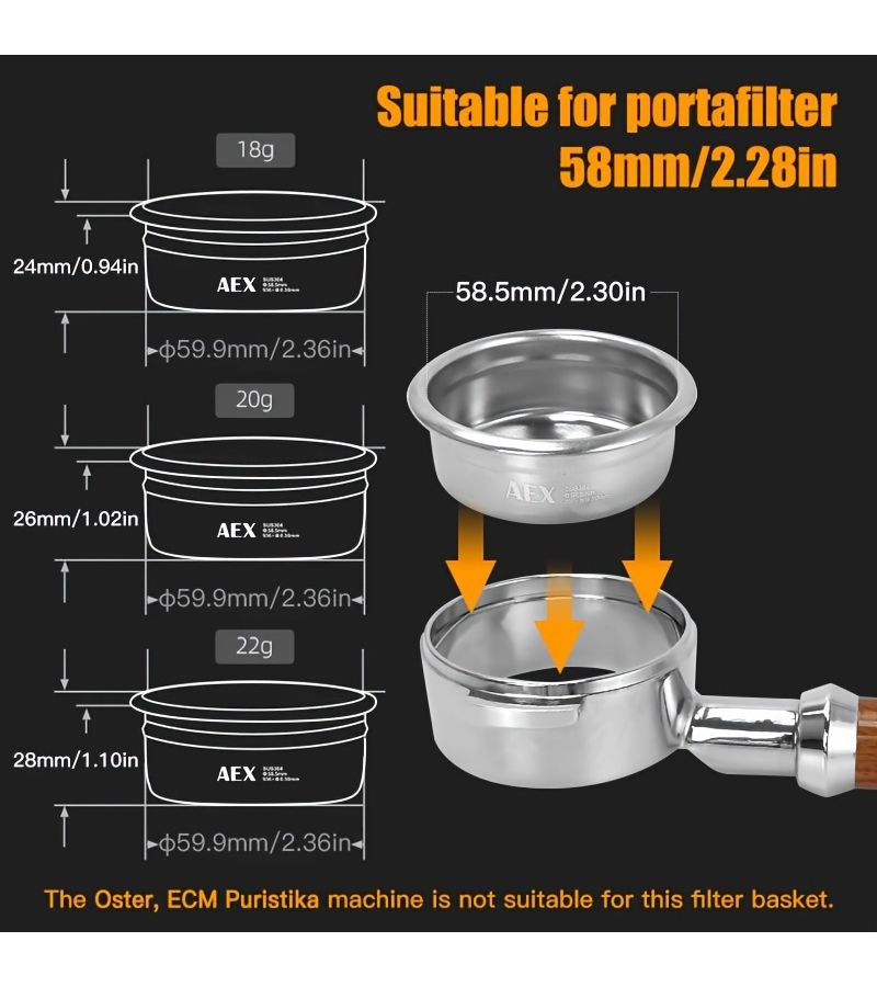 Stainless Steel Espresso Filter Basket 18g Reusable for 58mm Portafilter - Image 4