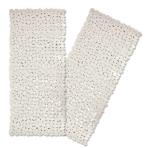 Bathtub Mat Non Slip 2 Pack 35 x 16 Inches Pebble Shower Mat with Suction Cups and Drain Holes Bath Mat for ShowerBathroom tub Beige