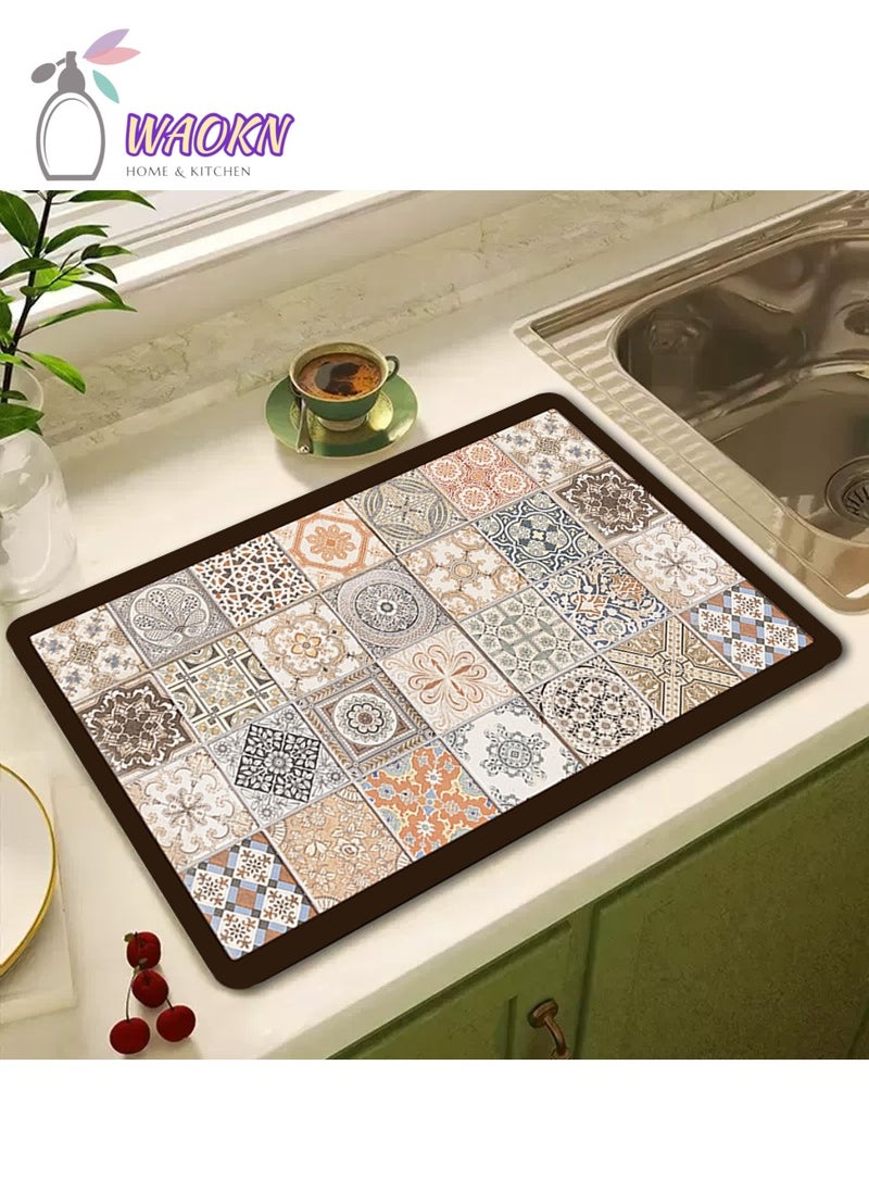 Coffee Machine Absorbent Mat Dish Drying Mat Water Absorbent Mat for Kitchen Heat Resistant Drainer Mat Easy to Clean Dish Rack Pad with Non-Slip Rubber Back Leave-In Insulation 40×50cm