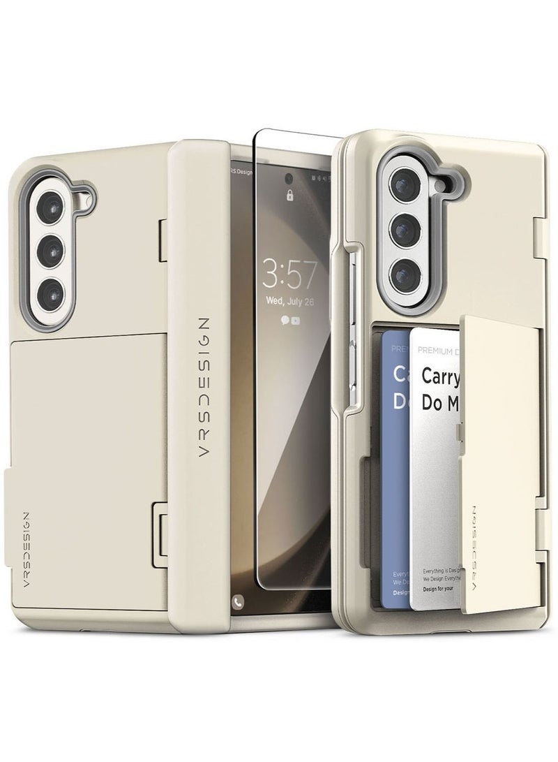 VRS Design Terra Guard Modern GO Samsung Galaxy Z Fold 5 Case Cover with [Hinge Protection] & [2 Card Holder Compartment] & Front Screen Protector - Cream - Image 1