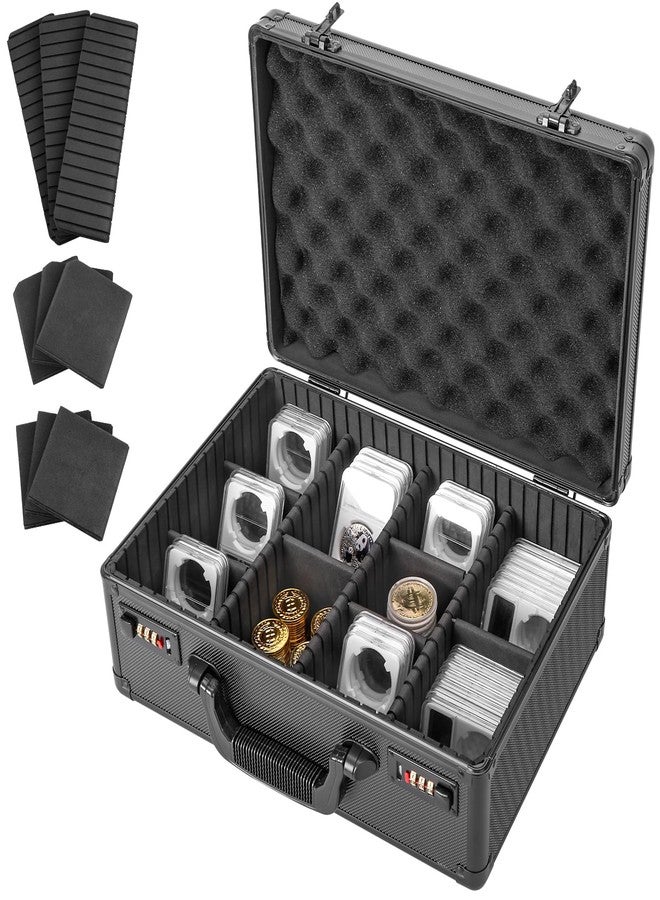 صندوق تخزين العملات المصنفة من لوككركس - يتسع لـ 120 قطعة من NGC/PCGS، علبة آمنة لهواة جمع العملات مزودة بأقفال مركبة، منظم لمجموعة العملات المصنفة، أسود - Image 1