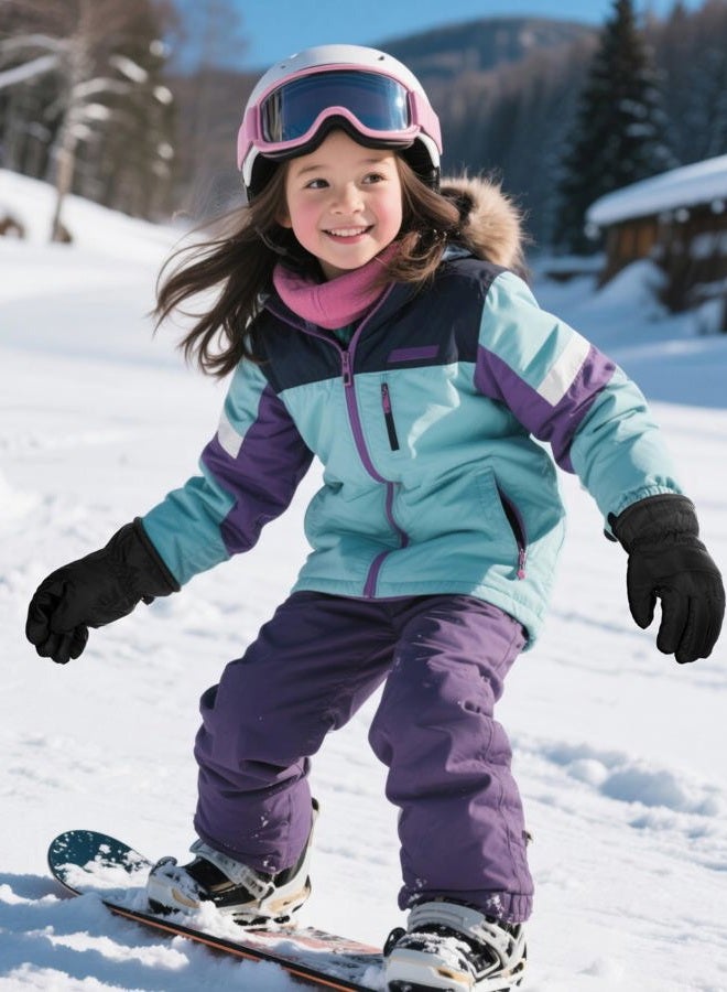 BOAO 1 Pairs Kids Winter Ski Gloves Waterproof Warm Snow Mittens Full Finger Gloves for Toddlers Infants (Pure Black,1-3 Years) - Image 2