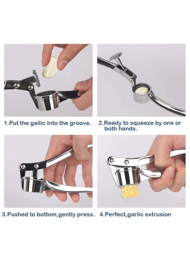 Garlic Press Stainless Steel Premium Professional Kitchen Garlic Crusher Ergonomic Handle Rust Proof Easy Squeeze Clean Dishwasher Safe Kitchen Cooking Gadget