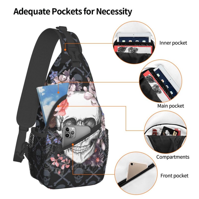 Betyiwling Skull Sling Backpack Unisex Crossbody Chest Bag Shoulder Chest Bag For Women Men Hiking Travel - Image 4