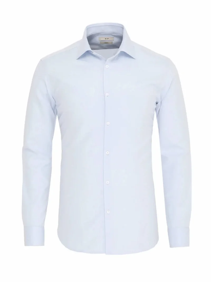 كيب قميص قطني كلاسيكي سادة بلون أزرق فاتح بقصة ضيقة