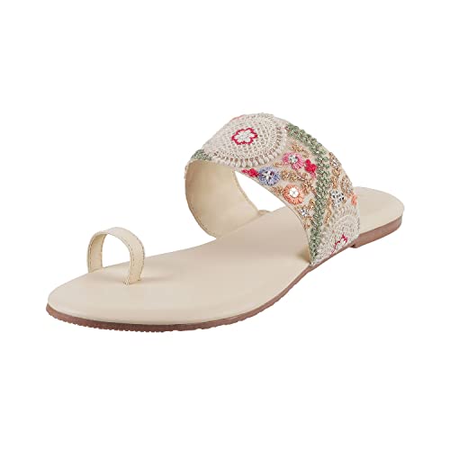 Metro Women Beige Flat Sandal UK/7 EU/40 (32-1702) - Image 1