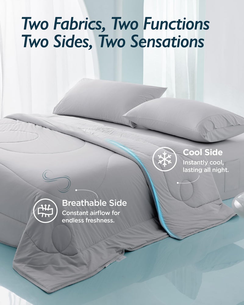 Breescape Cooling Comforter King Size - BlendTek Q-Max>0.46 Tech, Breathable Blanket for Hot Sleepers & Night Sweats Relief, Premium Lightweight Summer Bedding, 106x96 Inches, Misty Gray - Image 2