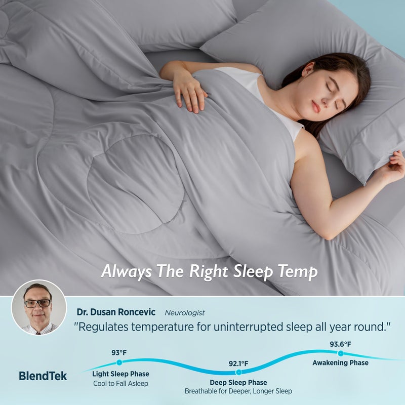 Breescape Cooling Comforter King Size - BlendTek Q-Max>0.46 Tech, Breathable Blanket for Hot Sleepers & Night Sweats Relief, Premium Lightweight Summer Bedding, 106x96 Inches, Misty Gray - Image 4