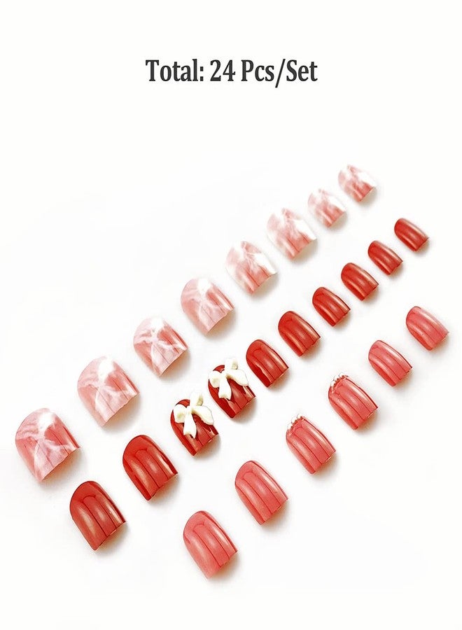 Sunkizzrs® Nails Extension Artificial False Nails Acrylic Full Fake Nail Tips Art Set (Style I) - Pack of 24 Everlasting French Tip Nails With Adhesive Stickers & Nail File - Image 2