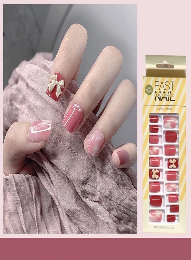 Sunkizzrs® Nails Extension Artificial False Nails Acrylic Full Fake Nail Tips Art Set (Style I) - Pack of 24 Everlasting French Tip Nails With Adhesive Stickers & Nail File - Image 1