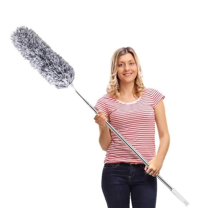 DELUX Microfiber Feather Duster Extendable Duster with 100 inches Extra Long Pole, Bendable Head & Long Handle Dusters for Cleaning Ceiling Fan, High Ceiling, Blinds, Furniture & Cars Gray - Image 1