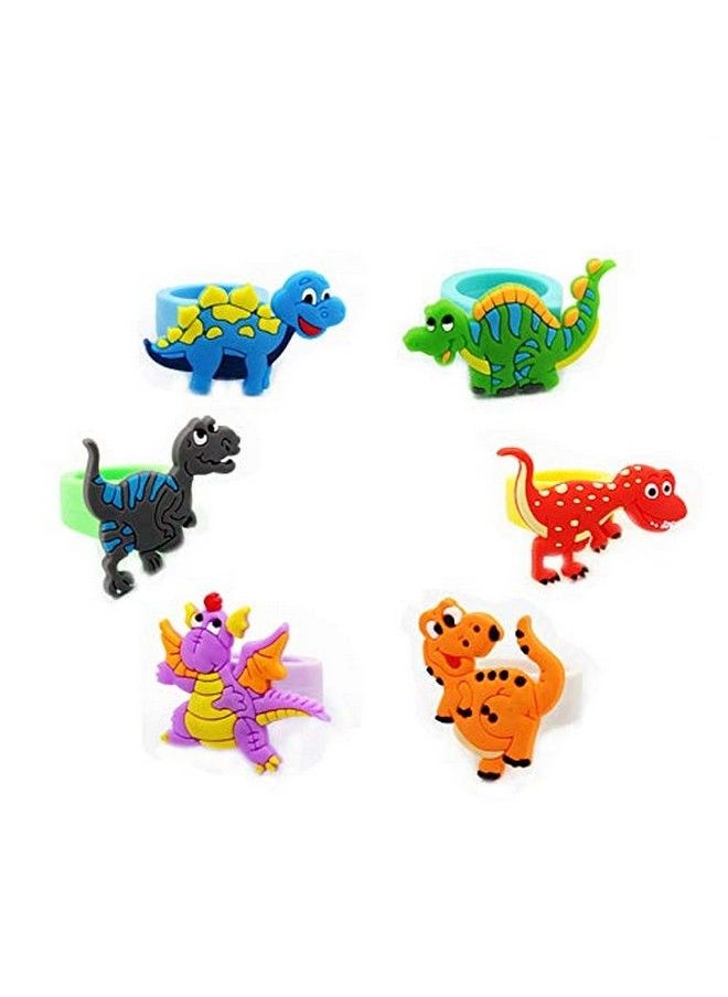 Finduat - 24 Pcs Dinosaur Rubber Rings For Party Favors Dinosaur Rings Cupcake Topper For Dinosaur Party Supplies - Image 1