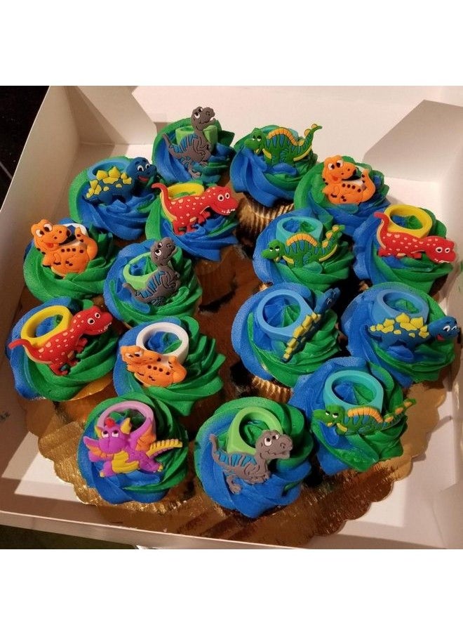 Finduat - 24 Pcs Dinosaur Rubber Rings For Party Favors Dinosaur Rings Cupcake Topper For Dinosaur Party Supplies - Image 1