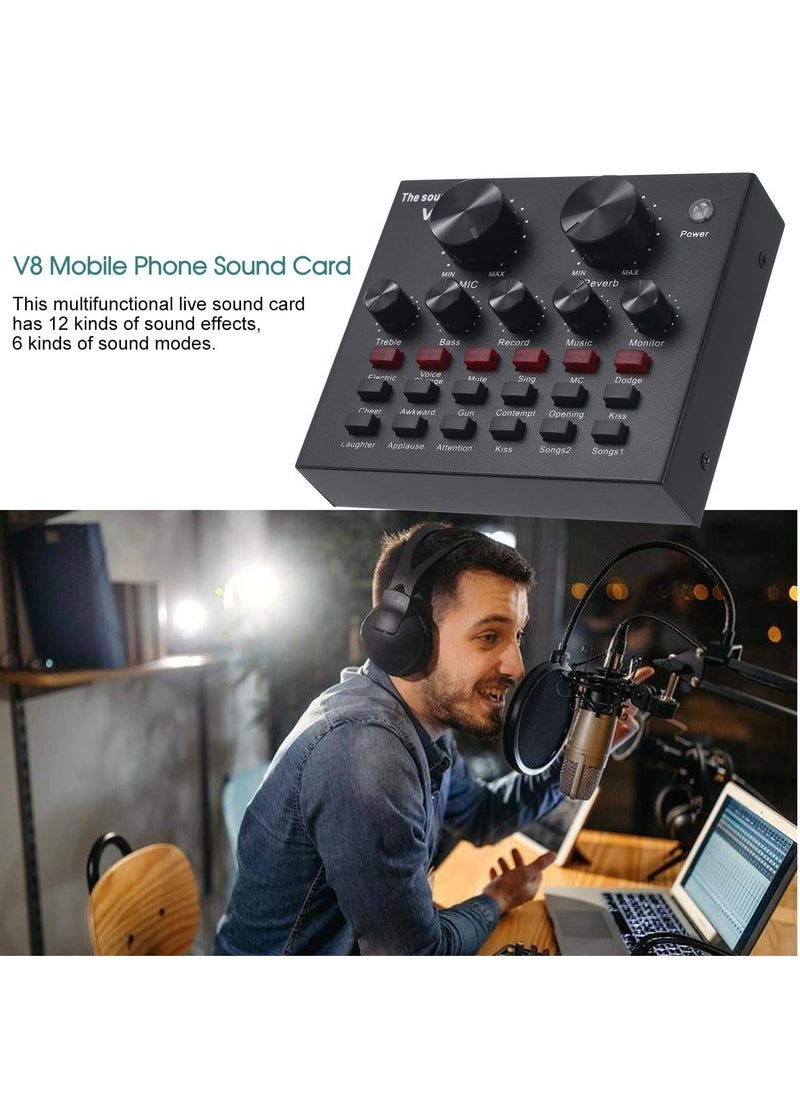 Generic - V8-Live Sound Card, USB External V8 Karaoke Recording Mobile Audio Mixer, Audio Live Broadcast KTV Sound Card for Live Broadcast, K Songs, Recording, Voice Chatting - Image 1