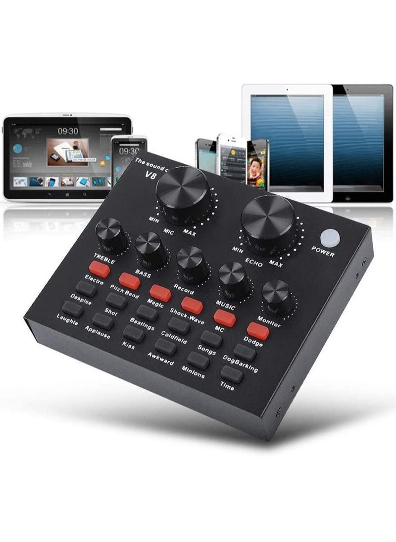 Generic - V8-Live Sound Card, USB External V8 Karaoke Recording Mobile Audio Mixer, Audio Live Broadcast KTV Sound Card for Live Broadcast, K Songs, Recording, Voice Chatting - Image 1