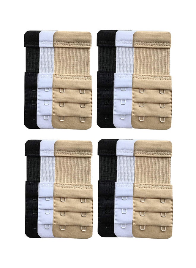 FIMS Women White & Beige Pack of 12 2 Hook & 3 Eye Stretchy Bra Extenders - Image 1