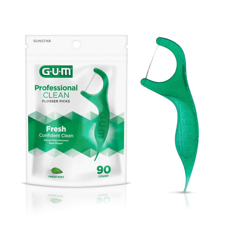 GUM Professional Clean Floss Picks - Extra Strong Shred-Resistant Floss, Easy Grip Handle - Dental Flossers for Adults - Fresh Mint Flavor, 90 Count - Image 1