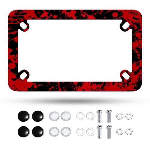 Omw2fyb Motorcycle Blood Spatter License Plate Frame Bloody Stainless Steel Material Funny Motorbike License Plate Holder Motorcycle Accessories 7 X 4 Inch - Image 1