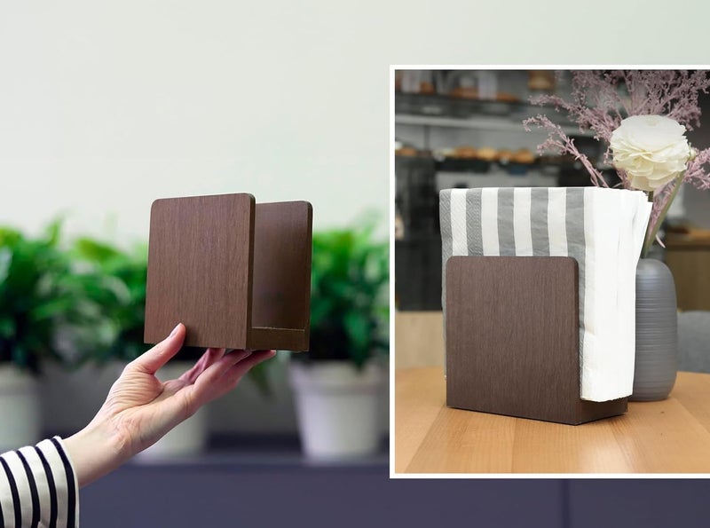 Toros.Store Napkin Holder For Table  Wooden Farmhouse Napkin Holders Brown Simple Upright Vertical Dining Table Cocktail Napkins Dispenser Kitchen Rustic Natural Walnut Wood For Paper Napkins - Image 2