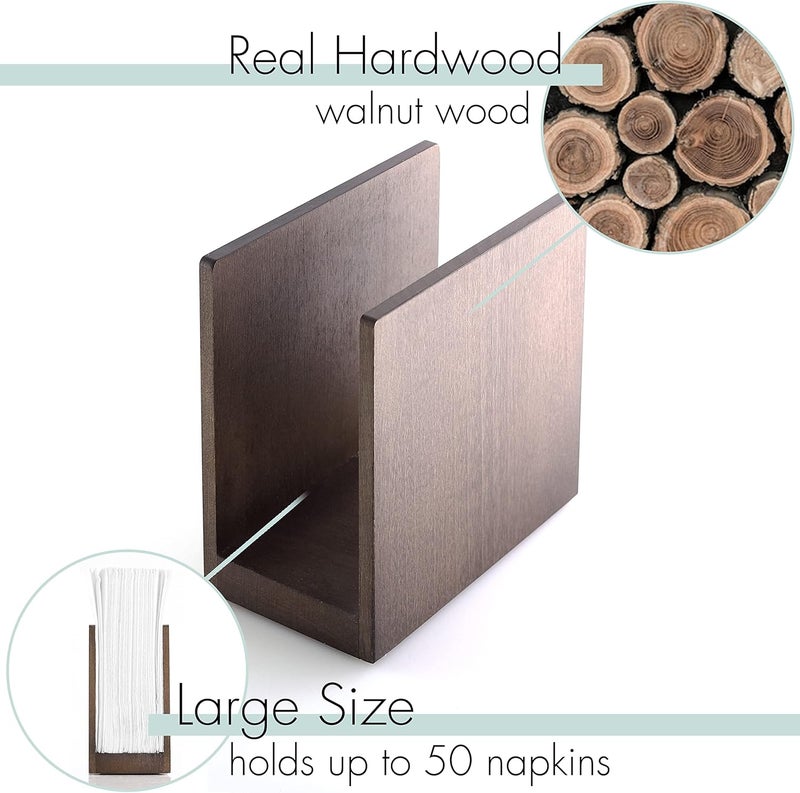 Toros.Store Napkin Holder For Table  Wooden Farmhouse Napkin Holders Brown Simple Upright Vertical Dining Table Cocktail Napkins Dispenser Kitchen Rustic Natural Walnut Wood For Paper Napkins - Image 4