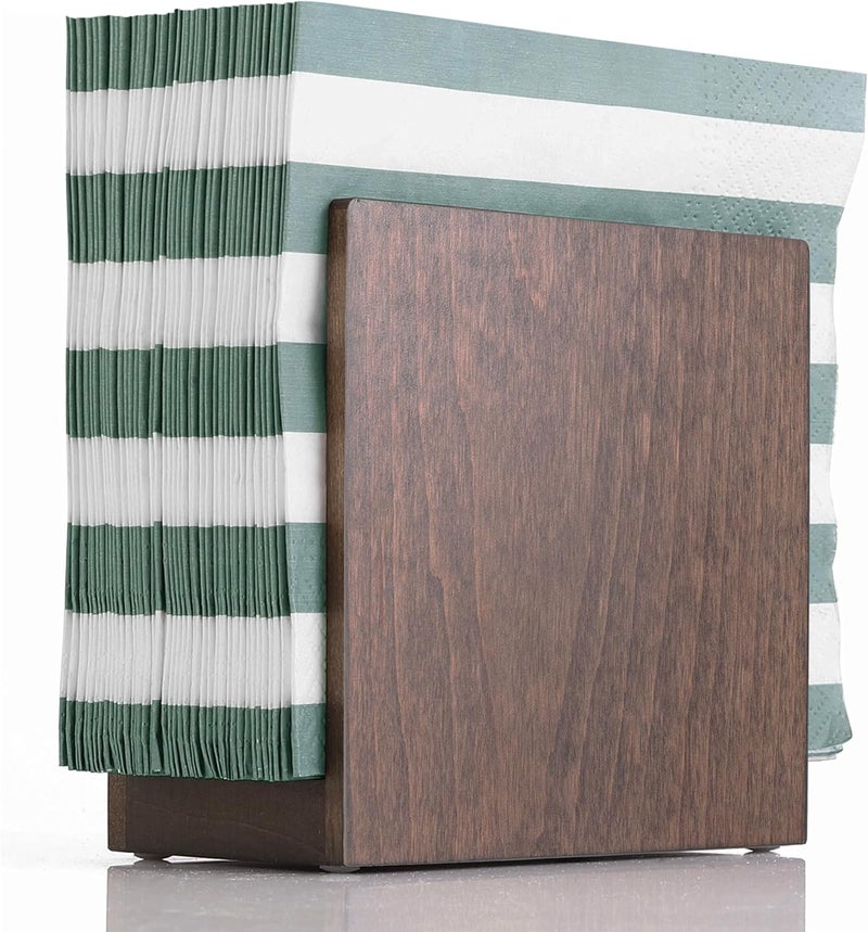 Toros.Store Napkin Holder For Table  Wooden Farmhouse Napkin Holders Brown Simple Upright Vertical Dining Table Cocktail Napkins Dispenser Kitchen Rustic Natural Walnut Wood For Paper Napkins - Image 1