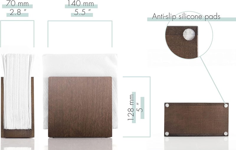 Toros.Store Napkin Holder For Table  Wooden Farmhouse Napkin Holders Brown Simple Upright Vertical Dining Table Cocktail Napkins Dispenser Kitchen Rustic Natural Walnut Wood For Paper Napkins - Image 3