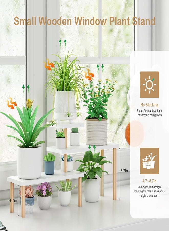 OcBuct Small Plant Stand Shelf,3 Tiers Wood Long Desktop Flower Pot Holder Racks for Window Sill,Table,Countertop Organizer Display Stand Shelves (Angle Adjustable,White) - Image 4